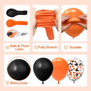 138Pcs Orange and Black Halloween Balloons Arch Kit with Stars - 5 10 12 18 inch Black Orange Garland Confetti Latex Party Balloons for Halloween Birthday Party Decorations