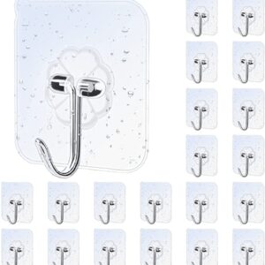 Angyues Adhesive Wall Hooks,20 Pieces Waterproof Oilproof Bathroom and Kitchen Heavy Duty Adhesive Hooks , Transparent Practical Wall Hook Coat Hooks, Ceiling Hooks for Hanging Plants13 Pounds (Max)