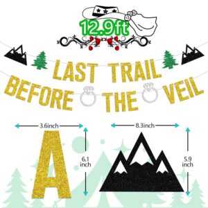 Last Trail Before the Veil Banner, Mountain Wedding Bridal Shower Bunting Sign, Hiking Camp Bachelorette Party Decorations Supplies, Gold Glitter