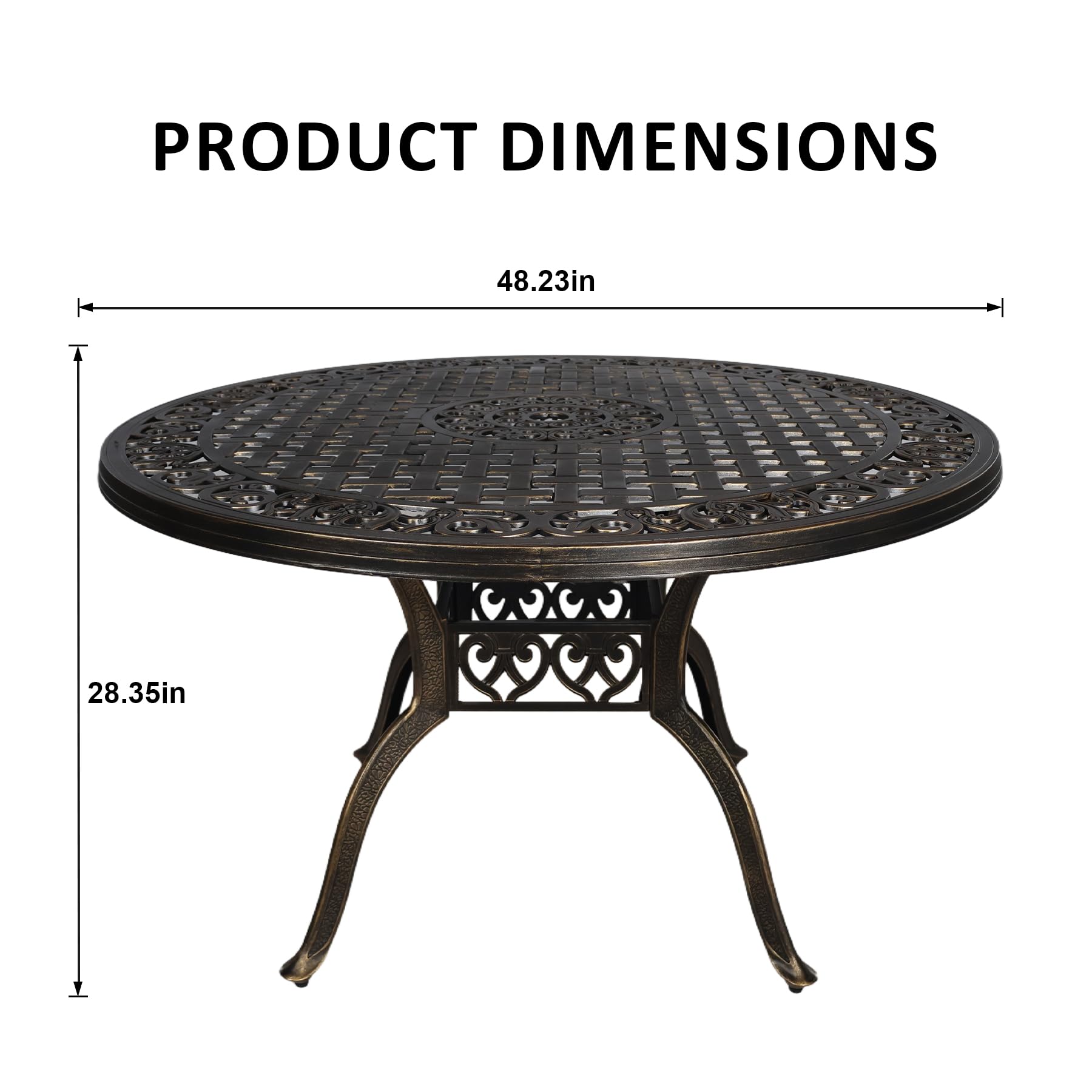 PATIO-IN 7 Piece Patio Dinning Set, 48.23" Metal Table Set, Outdoor Cast Aluminum Dinning Set, All Weather Patio Furniture for Garden, Include 6 chairs and 1 Round Patio Table with 2.36" Umbrella Hole