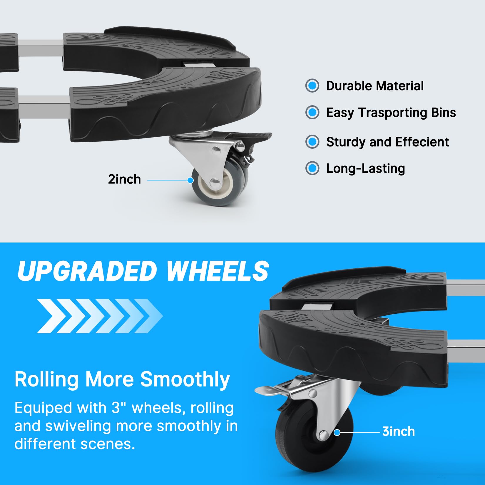 W B D WEIBIDA Upgraded Trash Can Dolly Adjustable 15-19 Inch Round Dolly with 3” Wheels Heavy Duty Trash Can Roller Base Large Barrel Dolly Multi Functional Drum Dolly Bucket Dolly