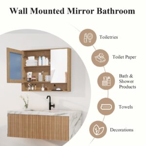 Bumblr Bathroom Medicine Cabinet with Mirror, Bathroom Wall Cabinet with Storage Over Toilet, Medicine Cabinet Organizer with 2 Doors for Laundry Room, Entryway, Bedroom, Dark Woodgrain, 36" x 30"