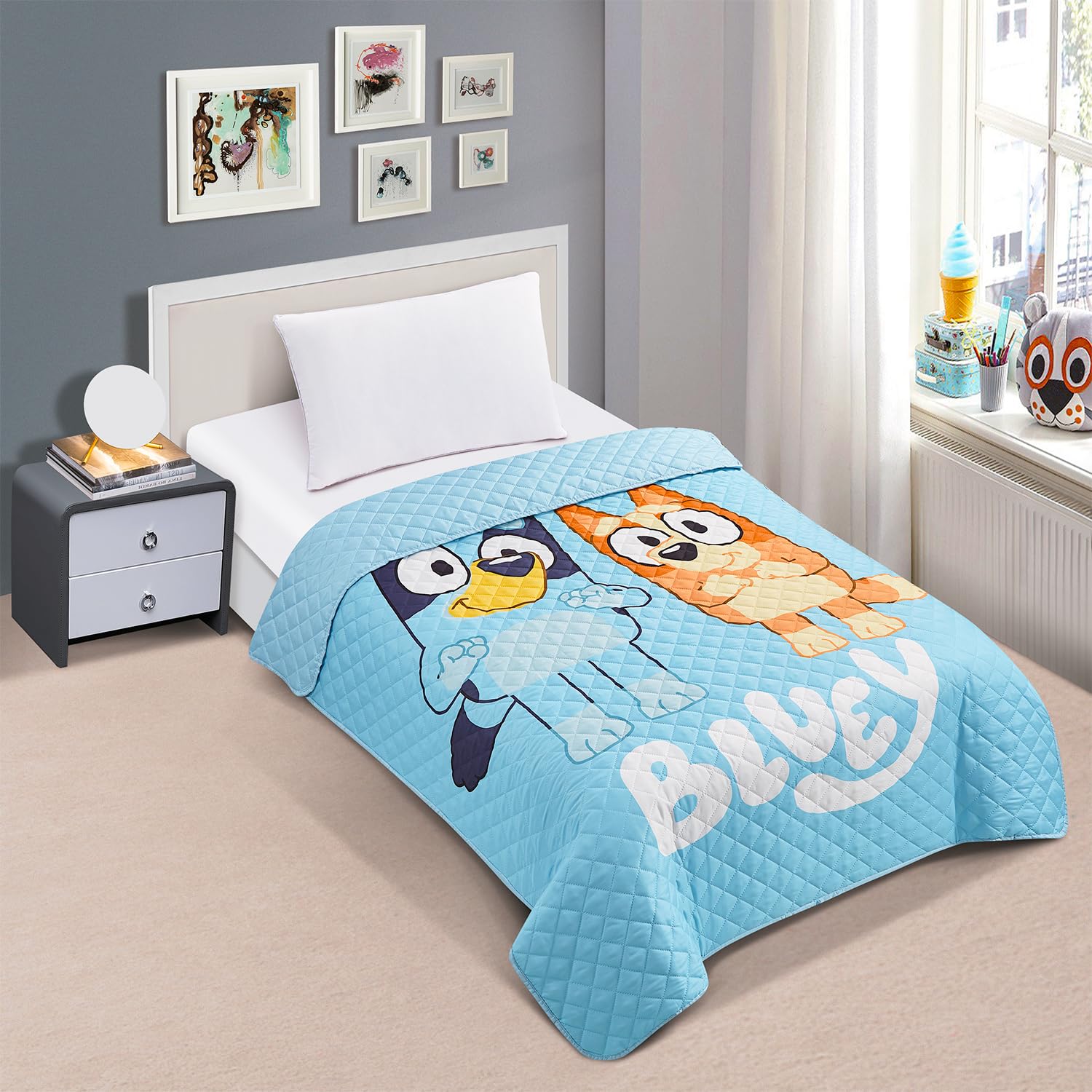 Bluey Bedspread Twin Set for Kids - Bundle with Bluey Quilted Bedspread for Twin Bed Plus Stickers, More | Bluey Twin Bedding Set for Boys, Girls