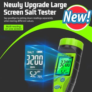 HOICATED Digital Pool Salt Tester for Swimming Pool Large Simultaneous Screen Salinity pH Meter for Koi Pond Aquarium Fish Tank Hot Tub EC Tester for Indoor Garden Hydroponics Water Quality Tester