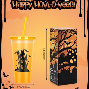 Cessfle Halloween Color Changing Cups with Lids and Straws, 6 Pack 24oz Plastic Halloween Tumblers Set Halloween Bulk Party Cups, Reusable Cups with Lids and Straws for Halloween Party Favors…