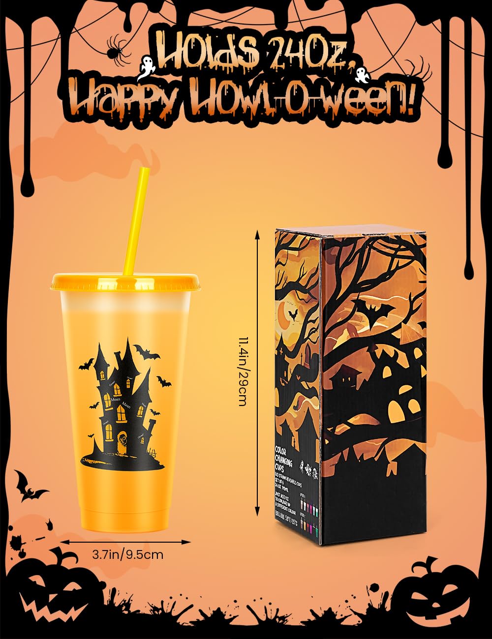 Cessfle Halloween Color Changing Cups with Lids and Straws, 6 Pack 24oz Plastic Halloween Tumblers Set Halloween Bulk Party Cups, Reusable Cups with Lids and Straws for Halloween Party Favors…