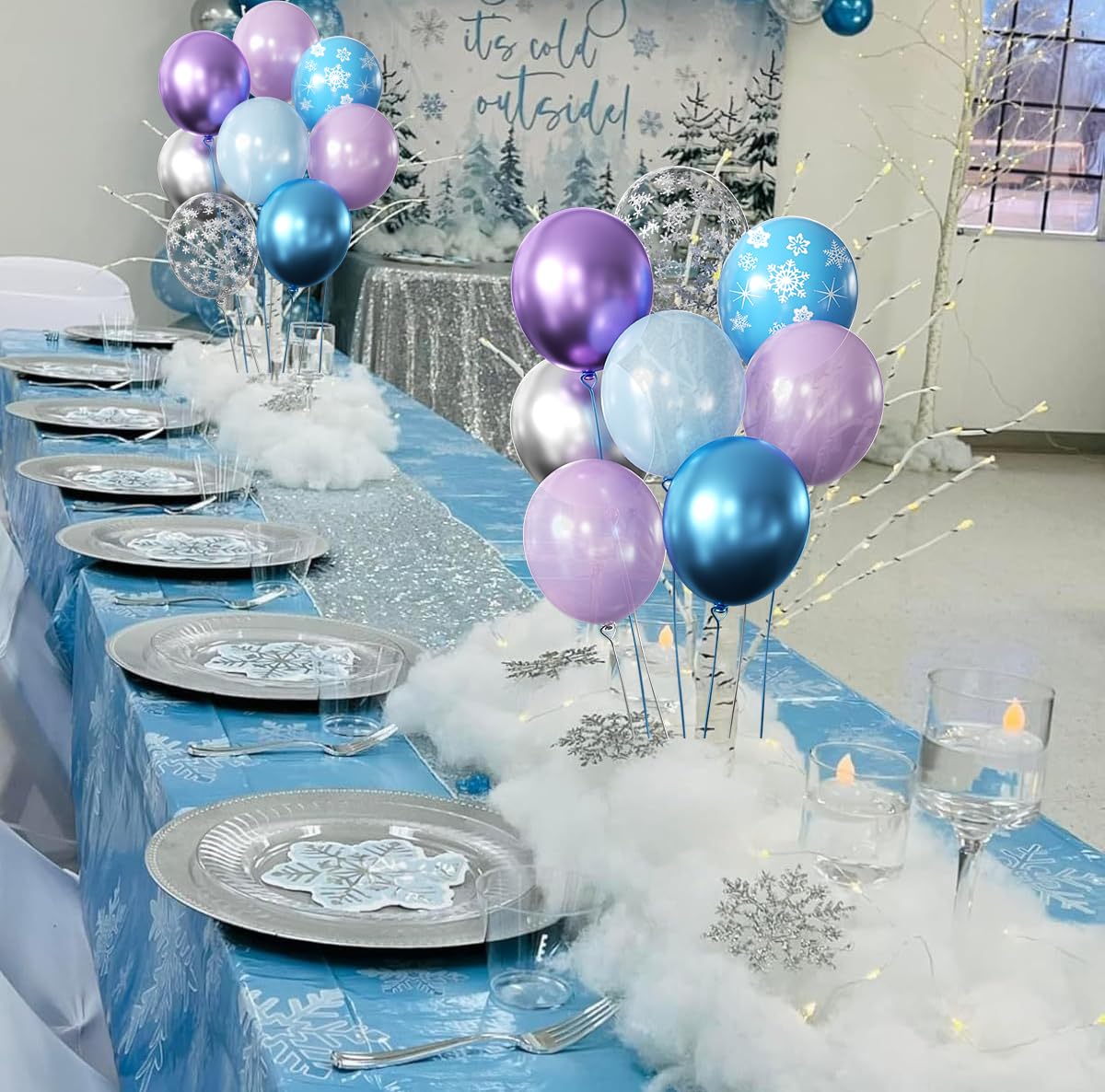 Purple and Blue Party Balloons Kit, 50pcs Blue Silver Purple Balloons 12 Inch Snow Balloons for Girls Theme Party Supplies Ice Snow Theme Birthday Baby Shower Winter Party Decorations