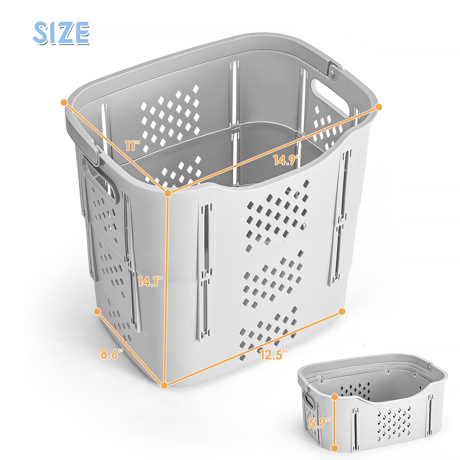 Vicorise 40L(10.7Gallons) Collapsible Laundry Basket,3-Layer Kids Small Laundry Baskets Plastic with Underwear Basket,Baby Foldable Laundry Basket Organizer Dirty Hampers for Bedroom,Bathroom,Grey