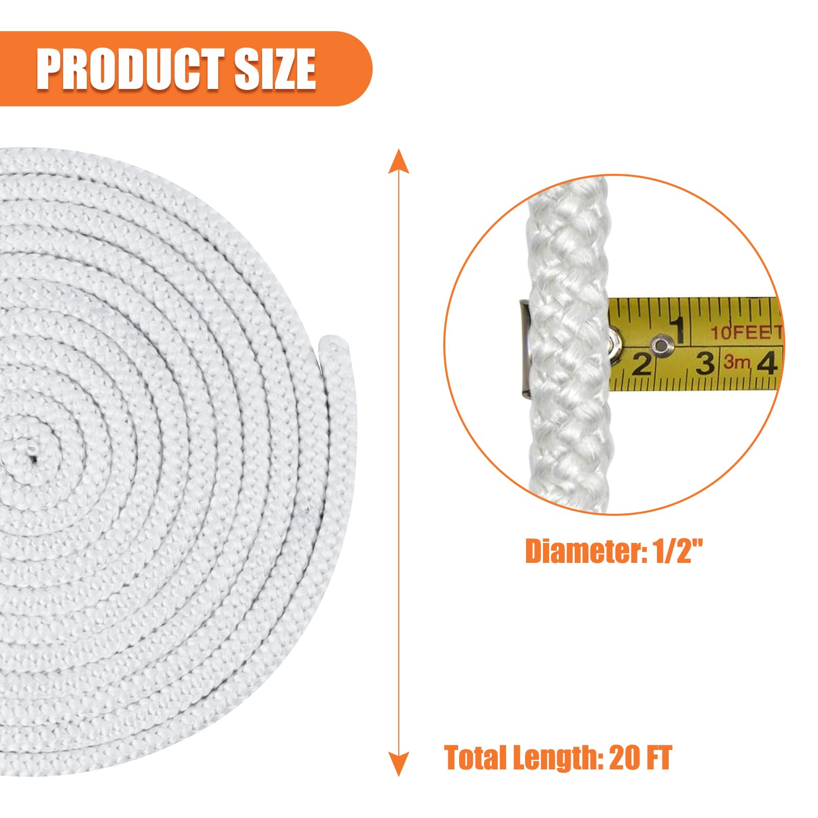 Barbqtime 1-00-00888-20 Door Gasket for Harman P68, P43, P61, P35i, P38, PC45, Accentra 52i, Advance Pellet Stoves and Harman 300i Woodstoves, 1/2" x 20FT Fiberglass Seal Stove Gasket Rope Replacement