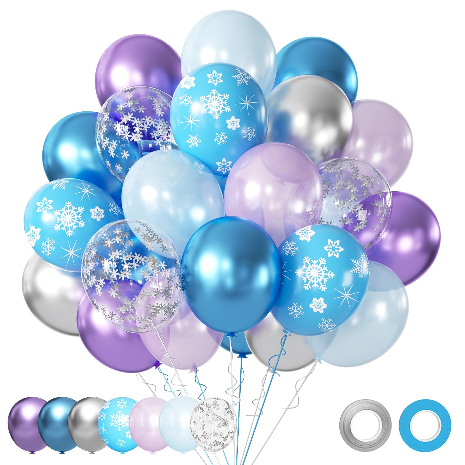 Purple and Blue Party Balloons Kit, 50pcs Blue Silver Purple Balloons 12 Inch Snow Balloons for Girls Theme Party Supplies Ice Snow Theme Birthday Baby Shower Winter Party Decorations