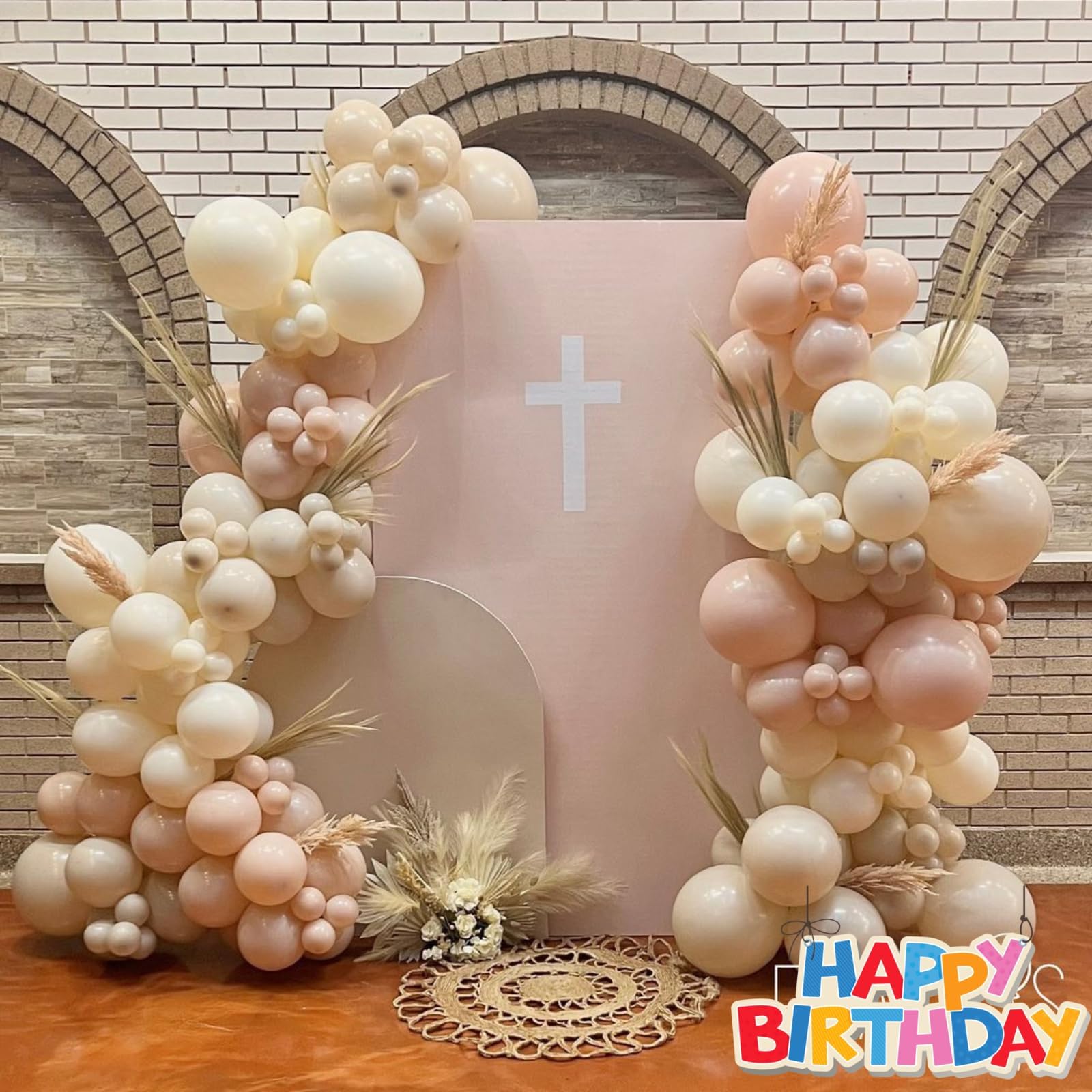 Neutral Balloon Arch Kit, White and Beige Balloon Arch Kit With 18/12/10/5 inch Sand White Ivory White Macaron Orange Latex Balloon for Birthday Baby Shower Wedding Boho Bridal Party Decorations