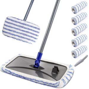 mastertop microfiber mops for floor cleaning, extra large industrial mop,floor commercial mop for wet & dry use, flat mop for hardwood, vinyl, laminate, tile floors, 5 reusable & washable mop refills