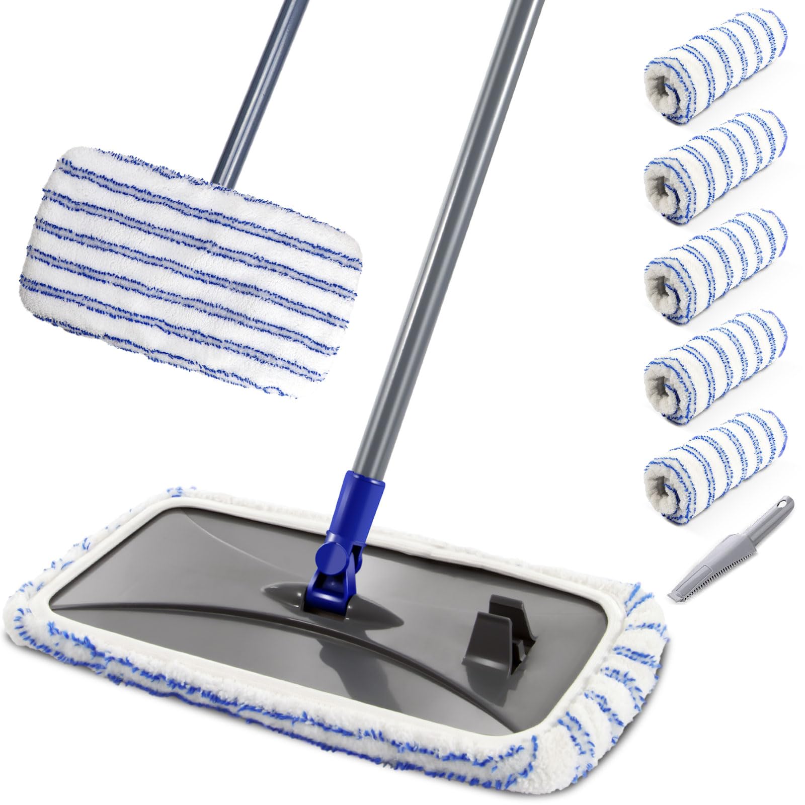 MASTERTOP Microfiber Mops for Floor Cleaning, Extra Large Industrial Mop,Floor Commercial Mop for Wet & Dry Use, Flat Mop for Hardwood, Vinyl, Laminate, Tile Floors, 5 Reusable & Washable Mop Refills