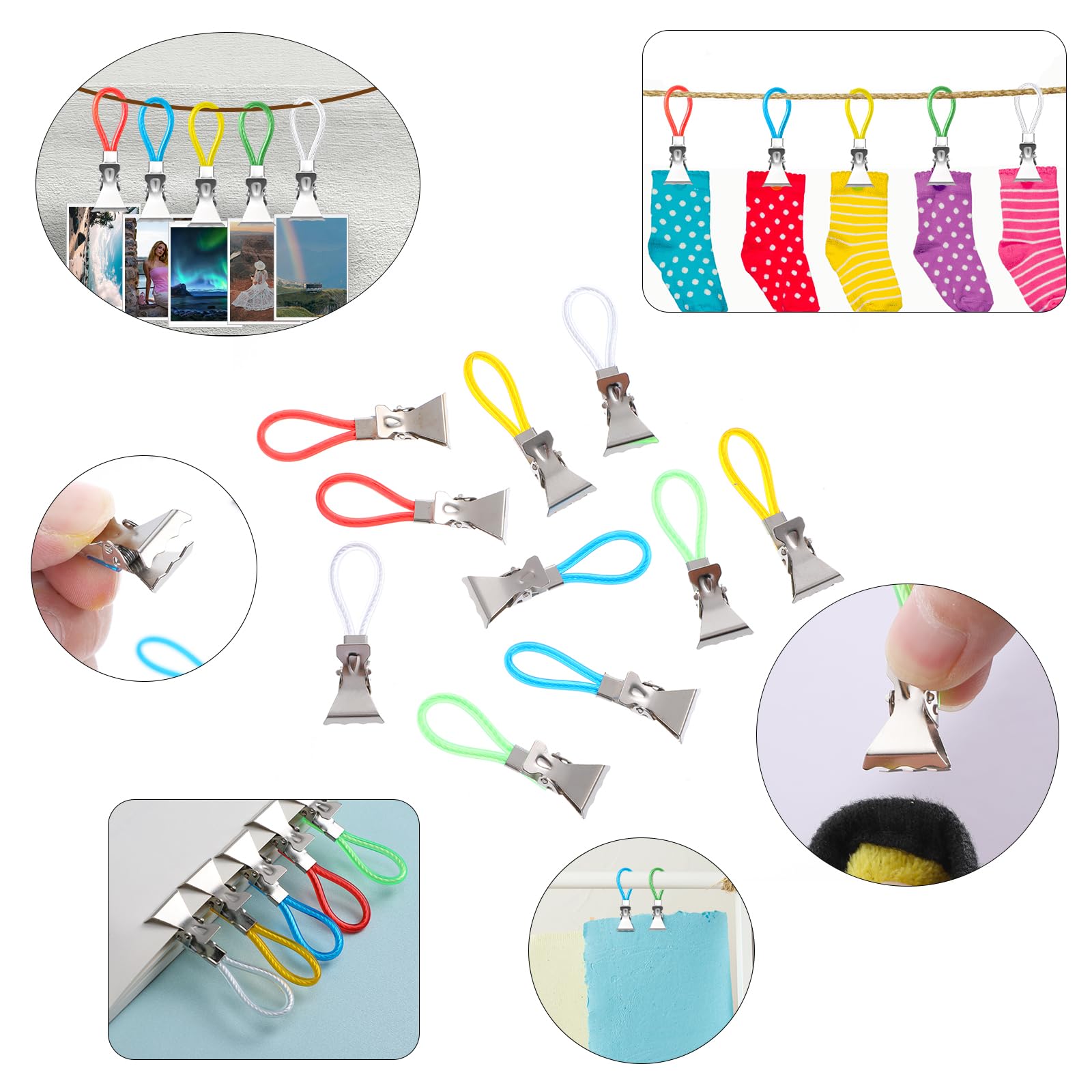 Towel Clips 10Pcs, Clips for Hanging, Tea Towel Clips with Hanging Loop, Towel Cips for Kitchen Bathroom Bedroom Hotel Cabinet Swimming Pool Let You Distinguish and Organize Towels Faster（5 Colors）