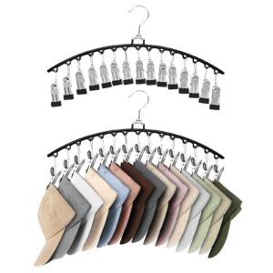 hat organizer for baseball caps - 2 pack metal hat hangers for closet storage w/15 clips holds 30 hats - hat rack - hat holder for all caps - gifts for men & women