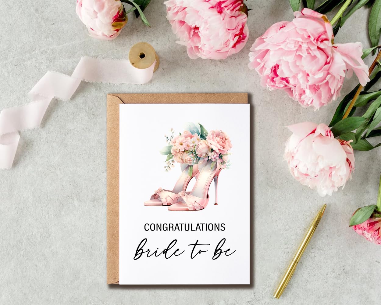 SMHGifts Congratulations Bride To Be Card - Bridal Shower Card - Wedding Shoes Card - Happy Wedding Card - Beautiful Bride Card - Greeting Card For Her