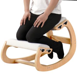 adjustable kneeling chair, wooden ergonomic rocking chair - improve your posture with an angled seat for home,office（white oak）