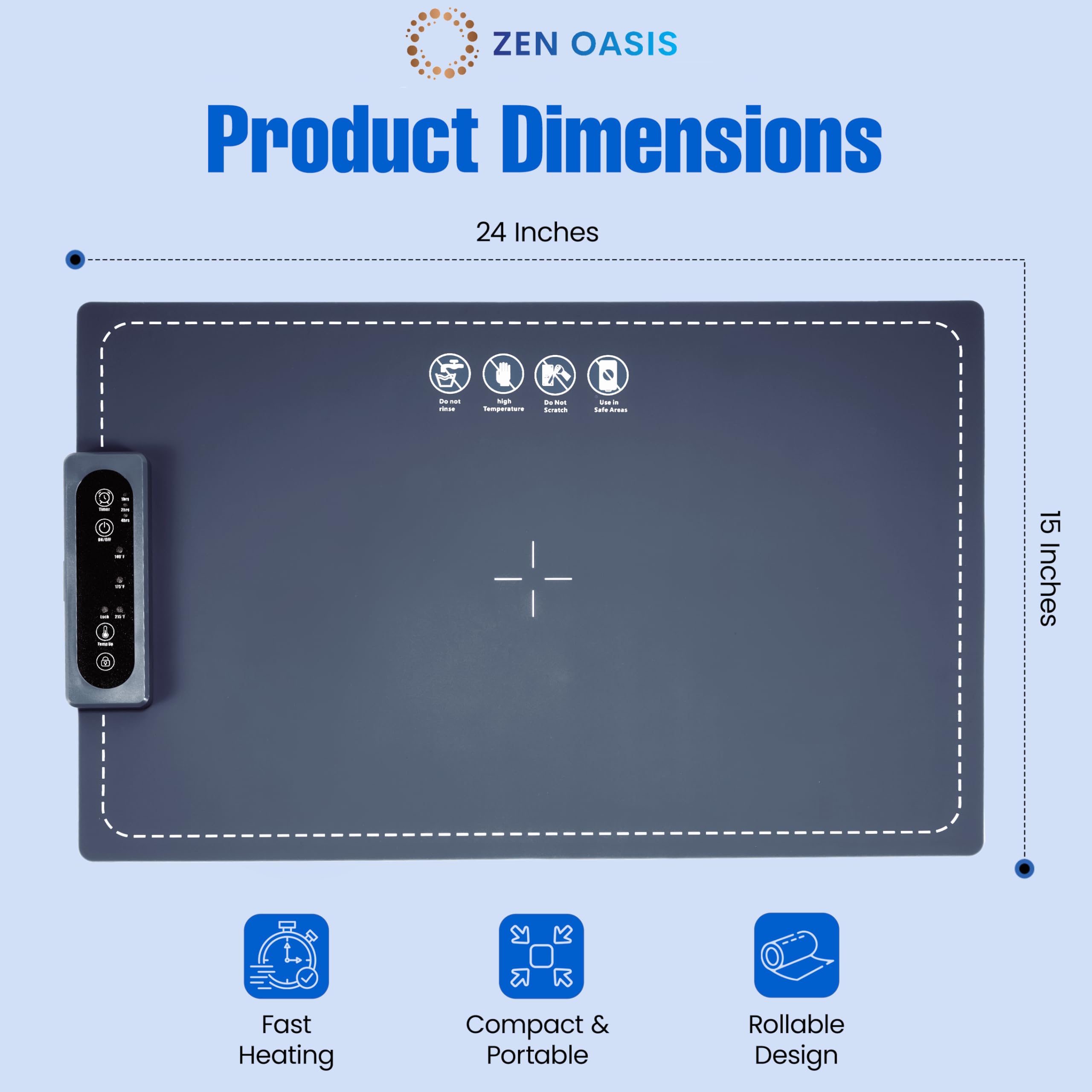 Electric Food Warming Mat 24 x 15 with Adjustable Temperature Controls – Foldable Tray with Non-Slip Surface - Best for Buffet, Family Meals, & Parties – Keeps Food Warm for Hours By ZenOasis