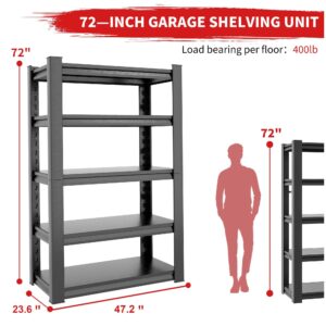 IKIMI Metal Garage Storage Shelves 5 Tier,2000lbs Heavy Duty Garage Shelving 47.2"D x 23.6"W x 72"H Adjustable Shelf Organizer Storage Garage Racks Shelf and Industrial Shelving for Garage Warehouse