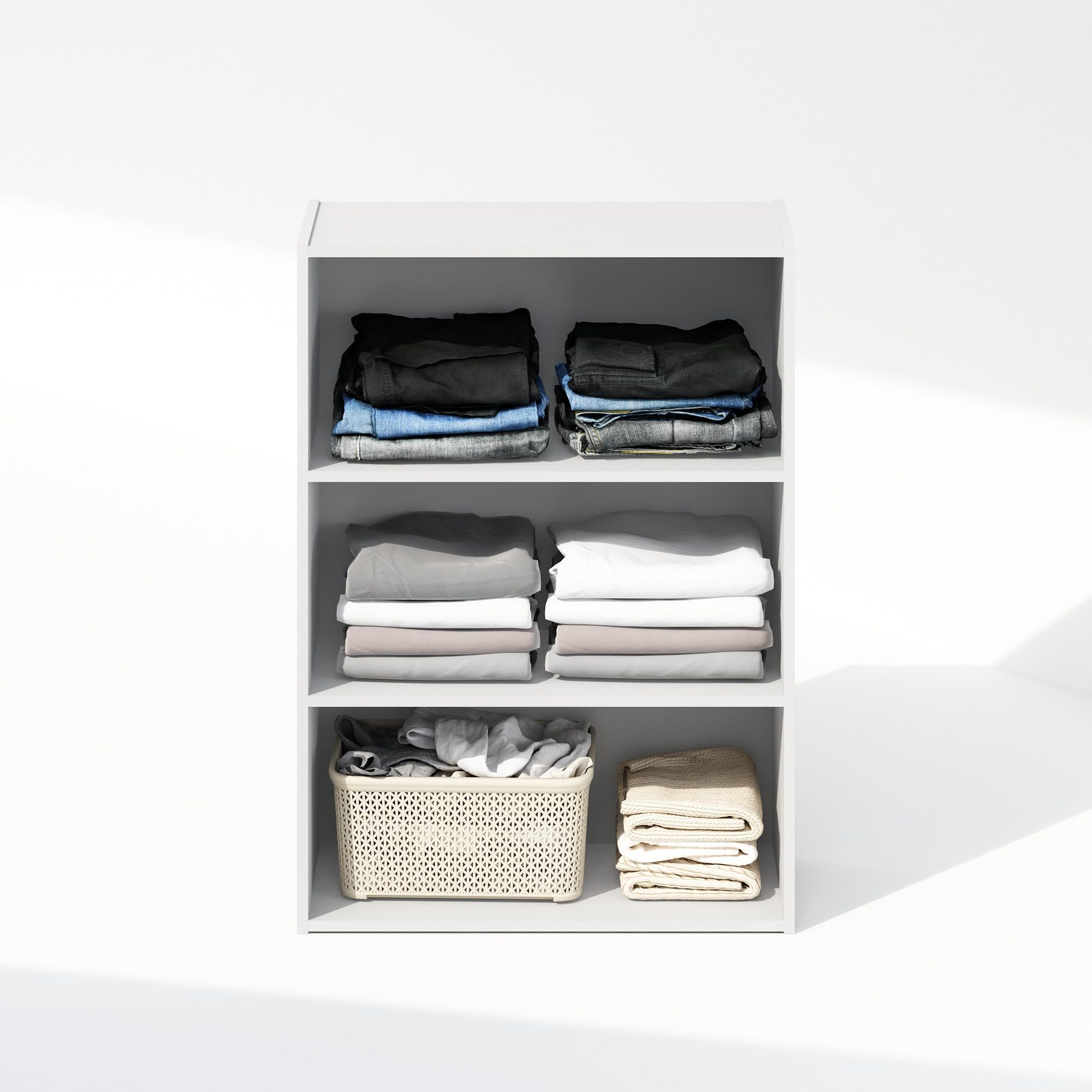 Furinno Reed 3-Tier Multipurpose Open Shelf Clothing & Closet Storage Organization, Plain White