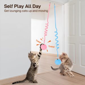 Potaroma Hanging Fluffy Cat Catnip Ball Toys 3 Pcs with Bell, Interactive Cat Teaser Retractable, Cat Toys Indoor Kitten Play Chase Exercise Physical Stimulation