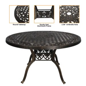 PATIO-IN 7 Piece Patio Dinning Set, 48.23" Metal Table Set, Outdoor Cast Aluminum Dinning Set, All Weather Patio Furniture for Garden, Include 6 chairs and 1 Round Patio Table with 2.36" Umbrella Hole