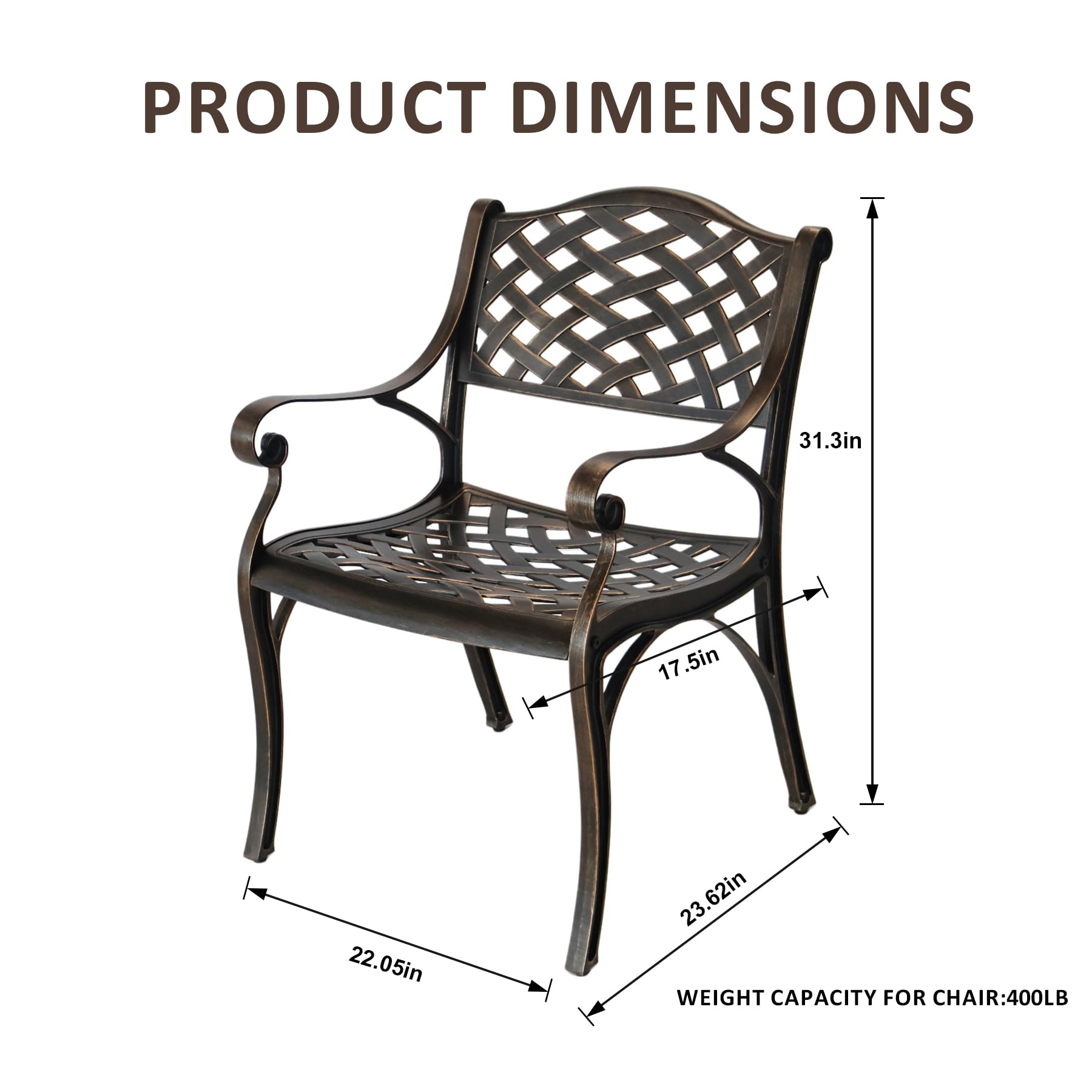 PATIO-IN 7 Piece Patio Dinning Set, 48.23" Metal Table Set, Outdoor Cast Aluminum Dinning Set, All Weather Patio Furniture for Garden, Include 6 chairs and 1 Round Patio Table with 2.36" Umbrella Hole