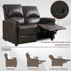 TUNYI 48.2" Loveseat Recliner RV Sofa - Double Manual Recliner Loveseat Glossy Leather Reclining Loveseat RV Furniture with 1" Leg and Side Pocket for Living Room/Apartment/RV (Brown)