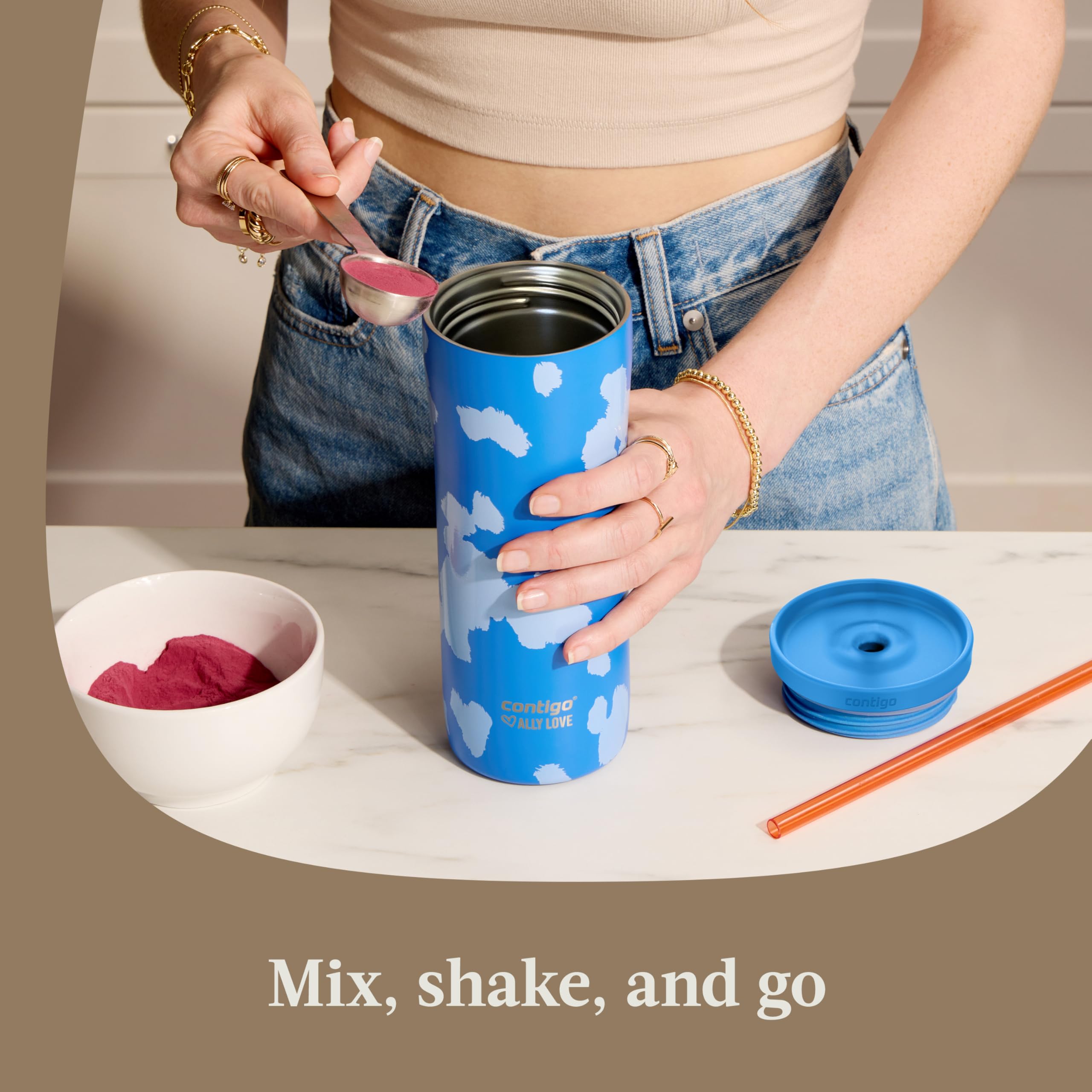 Contigo x Ally Love Steel Insulated Tumbler w/Straw, Autoclose Technology, Easy Clean Lid & Straw, Leak-proof Drinking, Keeps Drinks Cold for 20 hours, BPA Free, 24oz., Streeterville 2.0, Stellar Jay