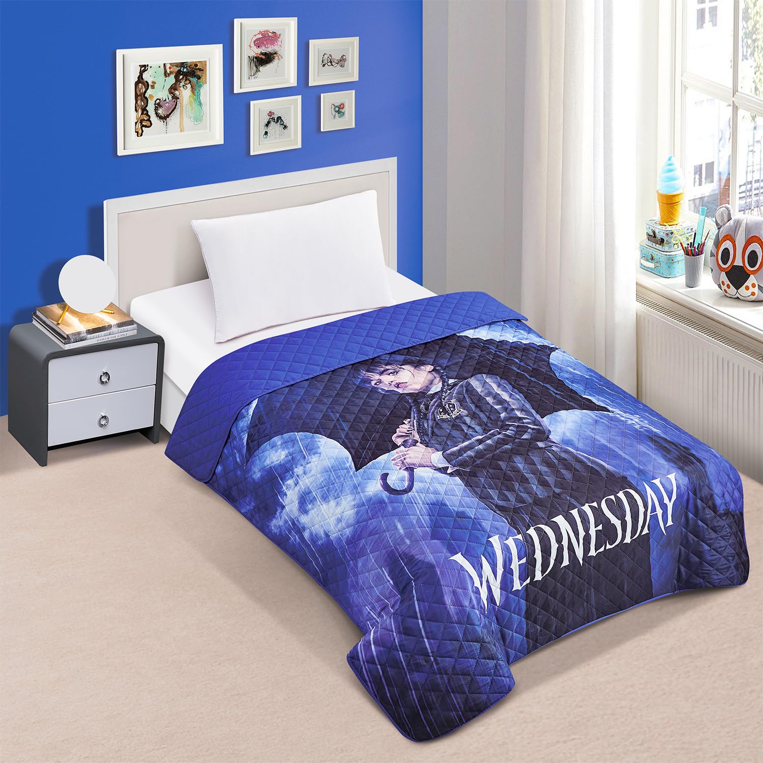 Wednesday Bedspread Twin Set for Kids - Bundle with Wednesday Addams Quilted Bedspread for Twin Bed Plus Bookmark, More | Wednesday Twin Bedding Set for Girls