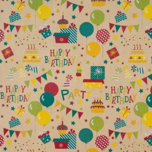 RUSPEPA Kraft Wrapping Paper Roll - Mini Roll - Colorful Happy Birthday Pattern Great for Birthday, Party, Baby Shower - 17 Inches X 32.8 Feet