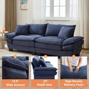 Anwick Loveseat Sofa 84" Deep Seat Corduroy Couch, Upholstered 2 Seater Sofa with Pillows, Modern Comfy Sofas for Living Room Bedroom Apartment (Blue)