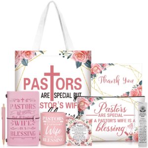 cosblank 8 pcs pastor's wife appreciation gifts set includes leather journal pen handbag makeup bag mug natural stone bracelet bookmark christian faith religious gifts christmas thank you gift