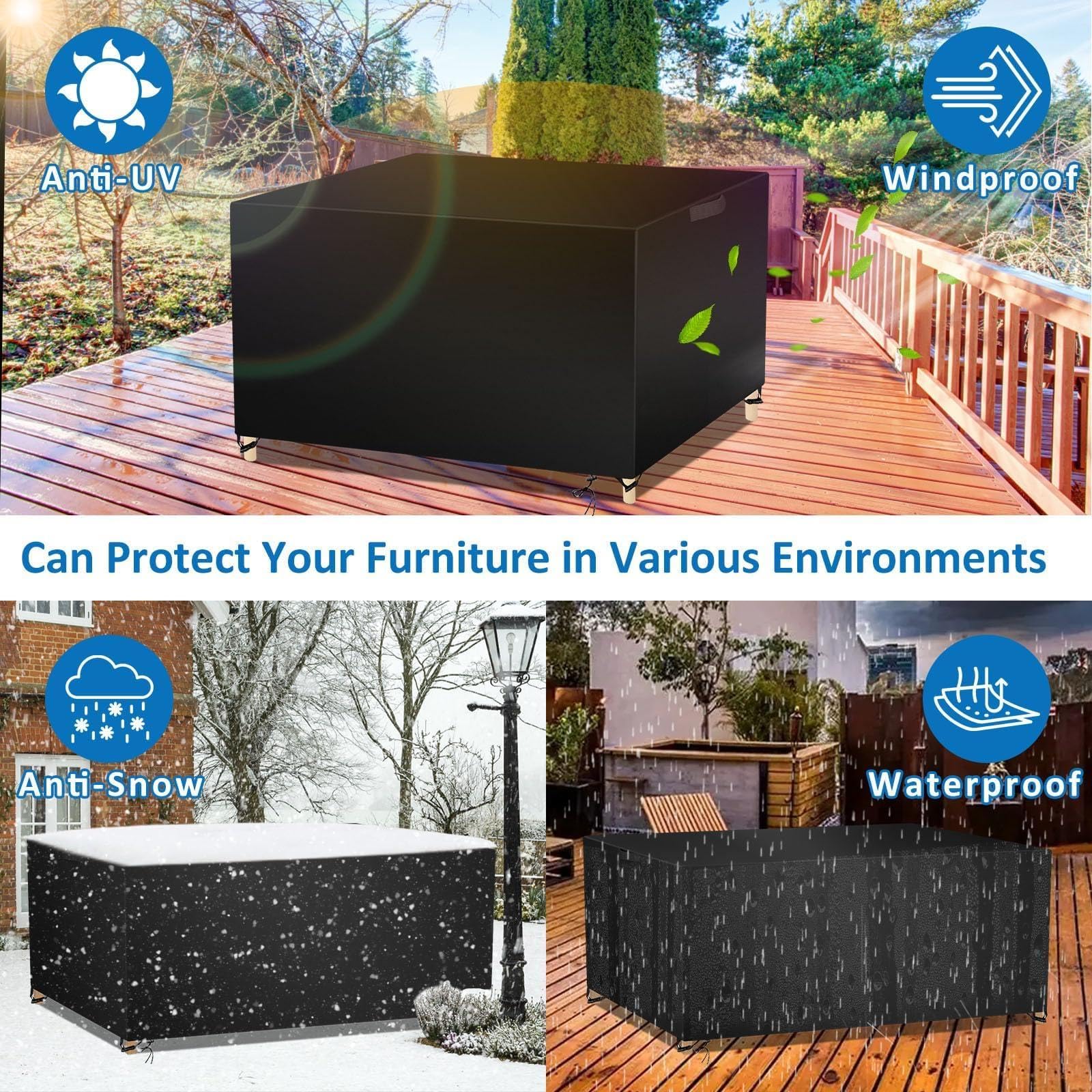 Waterproof Outdoor Furniture Covers,Large Rectangular Patio Table Covers for Outdoor Furniture Waterproof Couch Cover Sectional Sofa Set Cover Table and Chair Set Cover 140"L x 138"W x 35"H Black