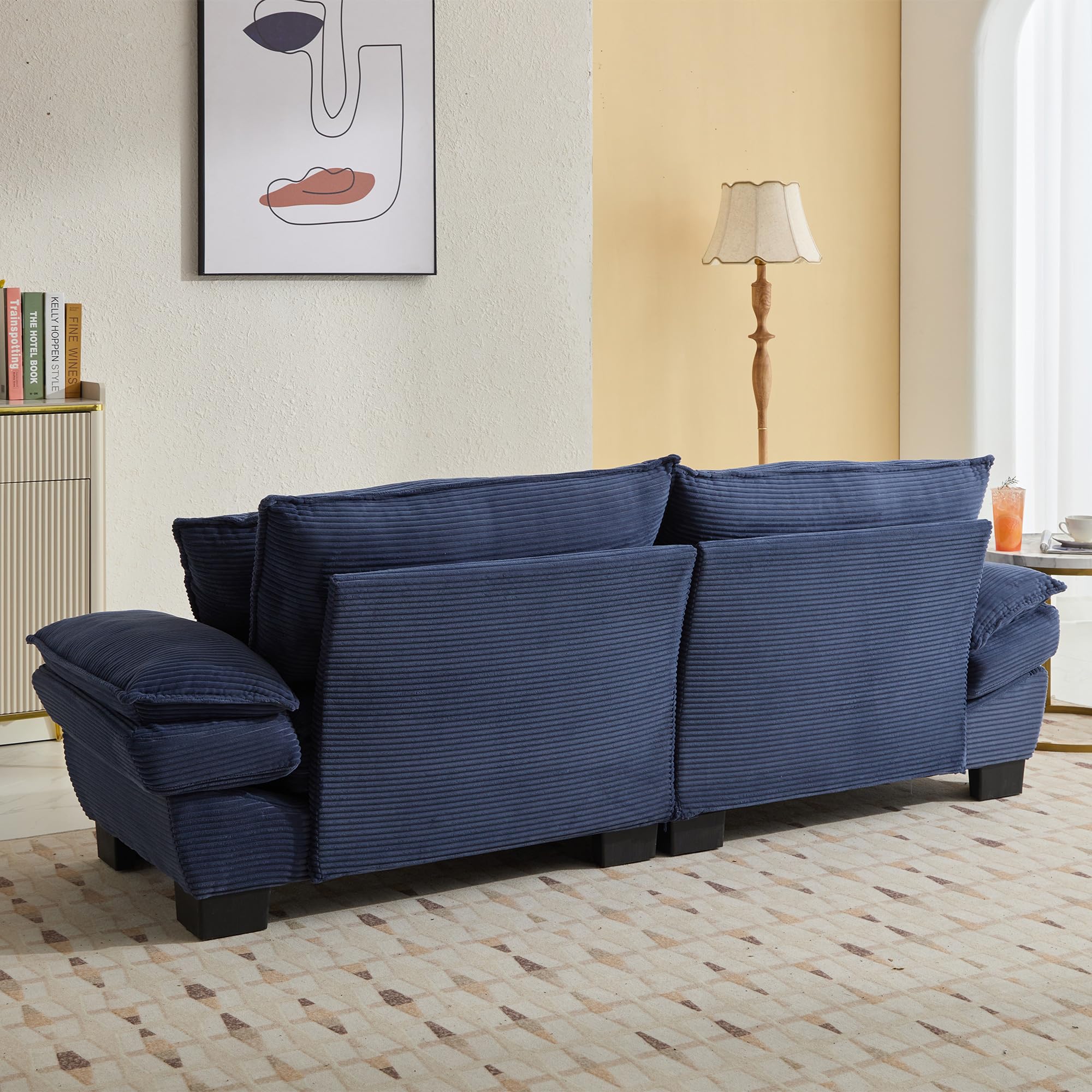 Anwick Loveseat Sofa 84" Deep Seat Corduroy Couch, Upholstered 2 Seater Sofa with Pillows, Modern Comfy Sofas for Living Room Bedroom Apartment (Blue)