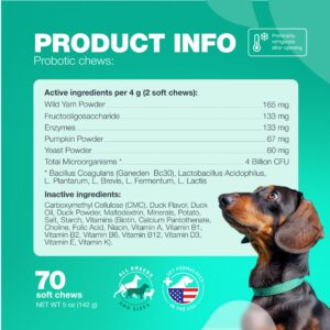 Travel Pack of Probiotics, Soft Probiotic Chews for Dogs - Vet Formulated for All Breeds - Pumpkin Powder, Enzymes, Wild Yam - Gut Health Support for Dogs