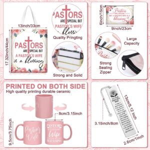 Cosblank 8 Pcs Pastor's Wife Appreciation Gifts Set Includes Leather Journal Pen Handbag Makeup Bag Mug Natural Stone Bracelet Bookmark Christian Faith Religious Gifts Christmas Thank You Gift