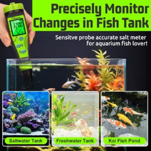 HOICATED Digital Pool Salt Tester for Swimming Pool Large Simultaneous Screen Salinity pH Meter for Koi Pond Aquarium Fish Tank Hot Tub EC Tester for Indoor Garden Hydroponics Water Quality Tester