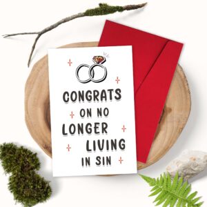 Funny Wedding Card for Bride Groom, Adult Humor Dirty Wedding Congratulations Card, Rude Engagement Card for Friend, CONGRATS ON NO LONGER LIVING IN SIN