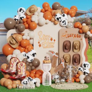 western cowboy balloon arch garland kit,152 pcs brown white sand orange nude balloons cowboy boots foil balloons for cowgirl cowboy birthday party decorations retro horse rodeo baby shower backdrop