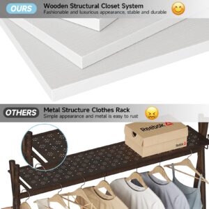 96 Inches Closet System, 8FT Walk In Closet Organizer with 3 Adjustable Shelves & 3 Hang Rods , Heavy Duty Clothes Rack with 3 Drawers, Built-In Garment Rack, 96"L x 16"W x 75"H, Load 1000 LBS, White