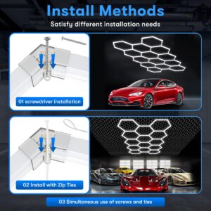 Hexagon Garage Light,57 Pack 14 Hexagon Honeycomb Lights,368W 39376LM Hexagon LED Lights,6500K Super Bright LED Hexagon Garage Light,LED Hexagon Lights for Garage Workshop Basement Gym Warehouse