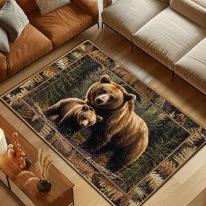 Bear Rug for Living Room, Bear Rugs for Cabin, Bear Decor, Rustic Throw Area Rugs Moose, Bear Skin Rug, Throw Rugs for Living Room 3x5 4x6 5x8 6x9 Ft B33