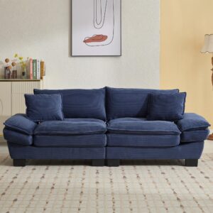 anwick loveseat sofa 84" deep seat corduroy couch, upholstered 2 seater sofa with pillows, modern comfy sofas for living room bedroom apartment (blue)