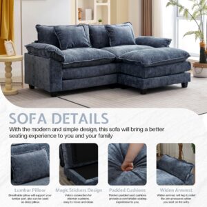 OQQOEE Sectional Sofa Modular Cloud Couch Upholstered Deep Seat Cloud Sofas with Ottoman Comfy Chenille Sofa Sleeper for Living Room,Apartment (Blue, Loveseat & Ottoman)