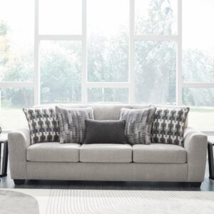 Signature Design by Ashley Avenal Park Casual Sofa with 5 Toss Pillows, Light Gray