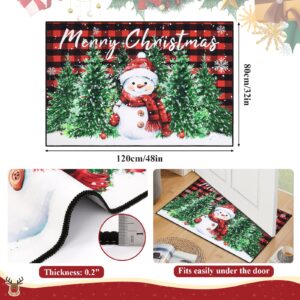 SHACOS Christmas Doormat Washable Non-Slip Christmas Red and Black Plaid and Snowman Doormats, Winter Xmas Tree Low Profile Entrance Floor Mat Merry Christmas Decorations for Home, 32"x48"