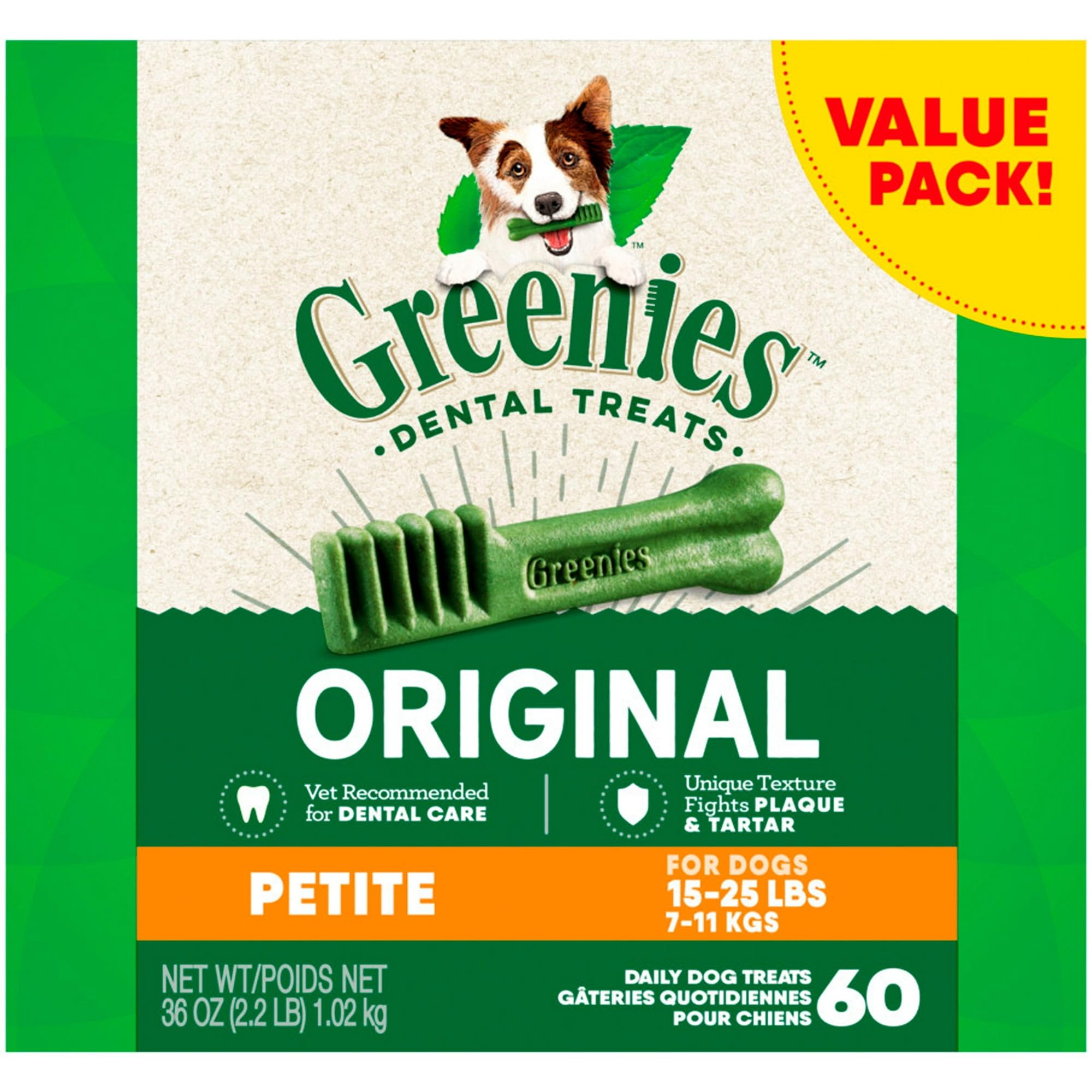 FYNORI Original Petite Natural Dental Care Dog Treats, 36 oz Pack (60 Treats), Natural Dog Treats Plus Vitamins, Minerals, and Other Nutrients