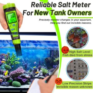 HOICATED Digital Pool Salt Tester for Swimming Pool Large Simultaneous Screen Salinity pH Meter for Koi Pond Aquarium Fish Tank Hot Tub EC Tester for Indoor Garden Hydroponics Water Quality Tester