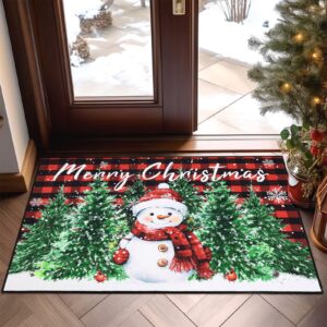 SHACOS Christmas Doormat Washable Non-Slip Christmas Red and Black Plaid and Snowman Doormats, Winter Xmas Tree Low Profile Entrance Floor Mat Merry Christmas Decorations for Home, 32"x48"